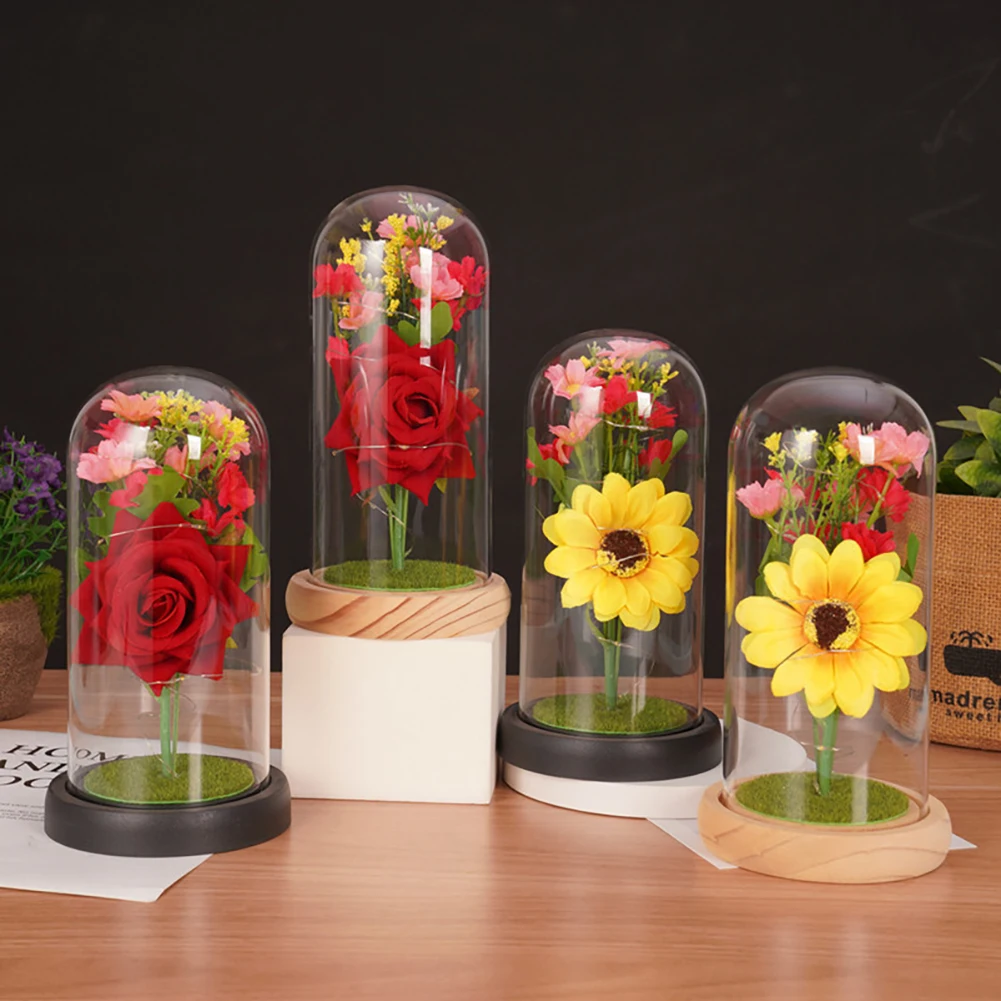 

Eternal Flower LED Light Foil Flower In Glass Cover Tabletop Decoration Anniversary Wedding Valentines Day Girlfriend Favors