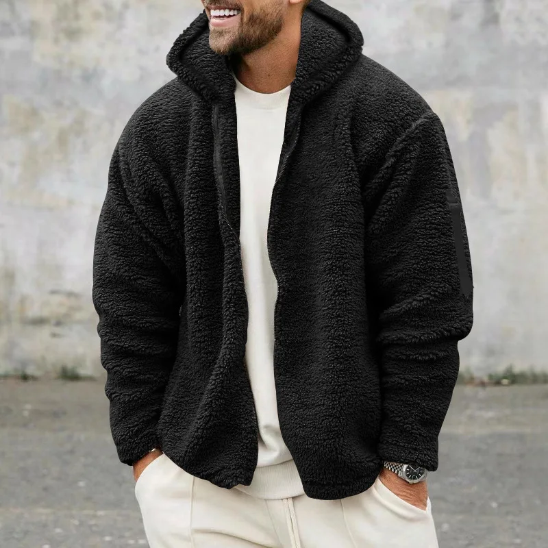 2023 Men's Fleece Hoodie Coats Autumn Winter Vintage Zip