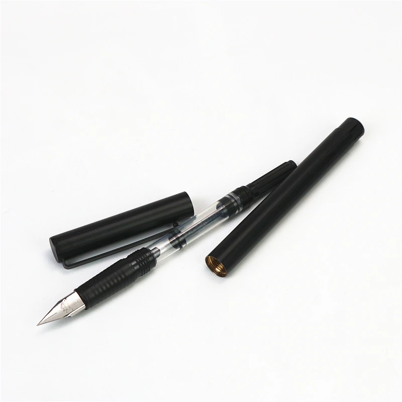 JinHao-작은 검은 색 막대 만년필, EF 0.38mm 팁, 심플하고 아름답고 세련된 금속 펜 홀더