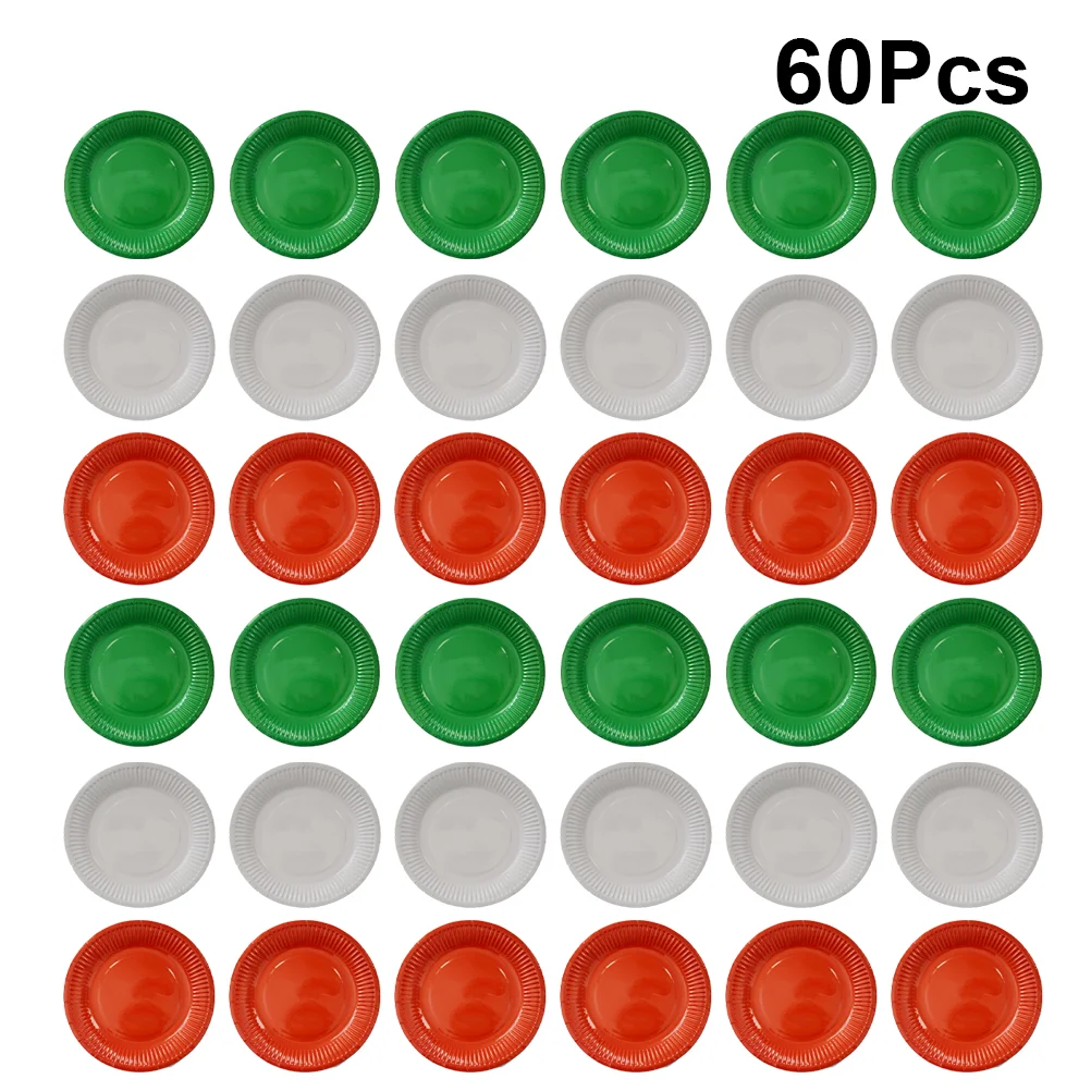 60Pcs 7 Inches Disposable Paper Plate Round Paper Tray Plain Tableware for Feast BBQ Christmas Party (Red Green White)