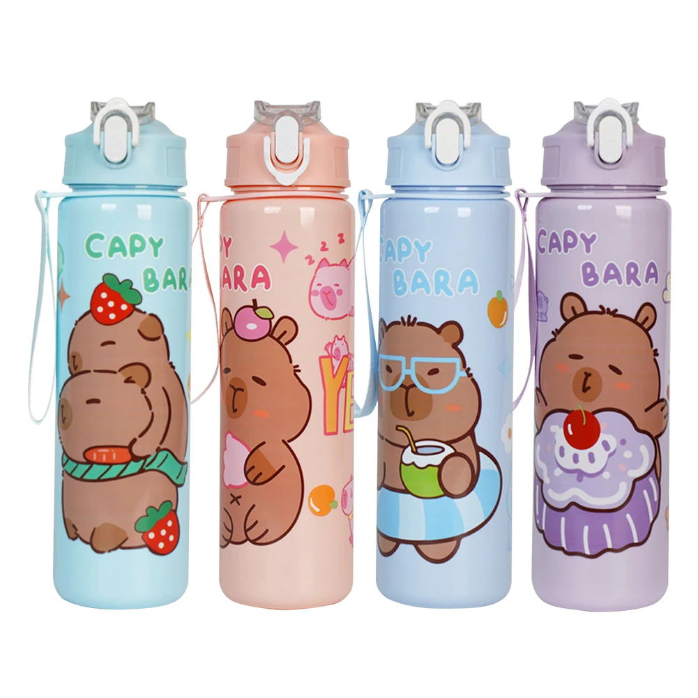 700ml Capybara Sports Water Bottle with Straw & Handle Travel Water Cup Large Capacity Kawaii Bottle for Fitness Sports