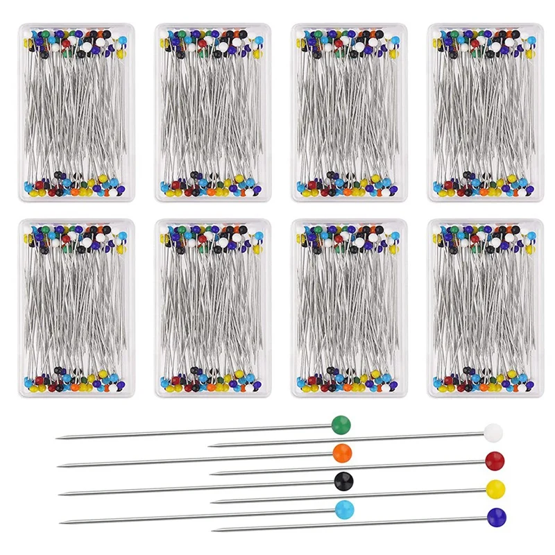 

800Pcs Fabric Sewing Needles-Cutout 8 Boxes Of Straight Needles With Colored Spherical Glass Heads,For Craft Dress DIY