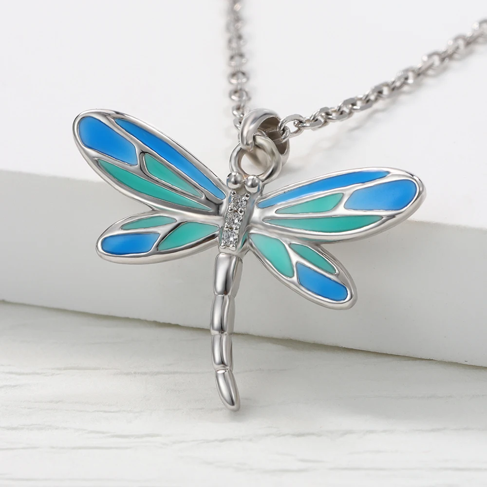 925 Sterling Silver Delicate Gradient Enamel Dragonfly Pendant
