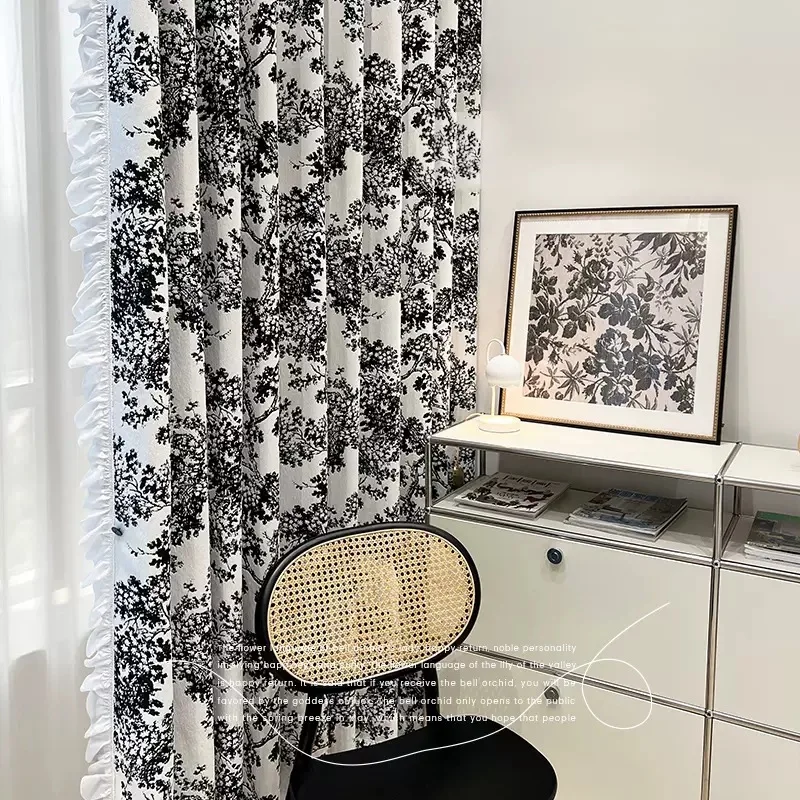 

Curtains for Living dining room bedroom French chenille jacquard weave New black white American style