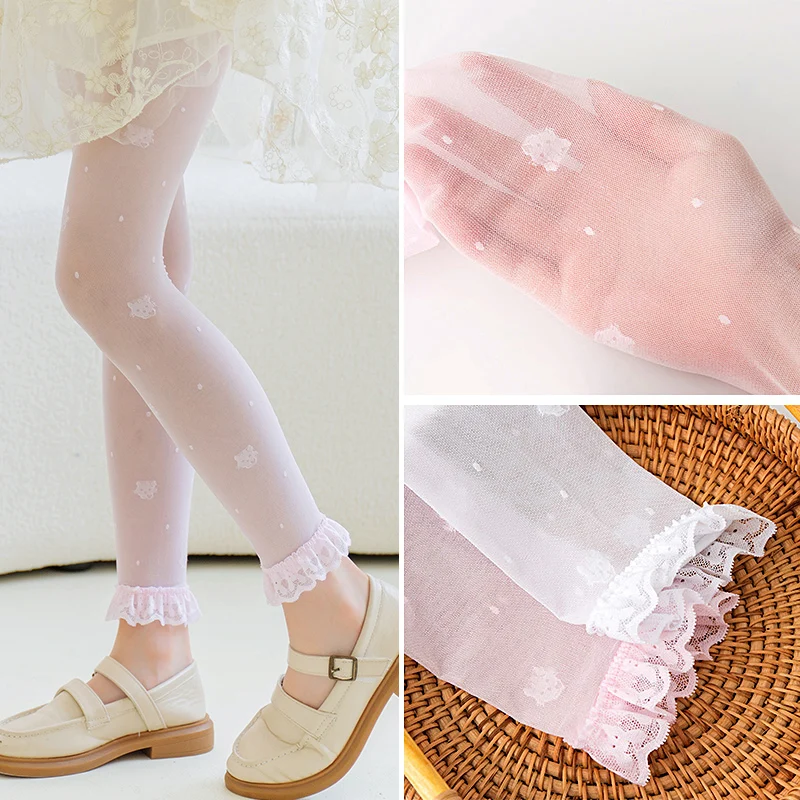 Summer Ultra Thin Transparent Anti Hook Girl Tights Cute Cat Mesh Breathable Baby Kids Leggings Kitten Lace Kawaii Cropped Pants