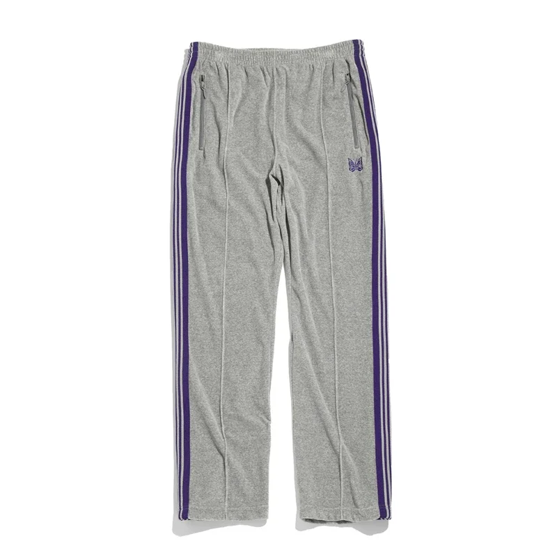 

2023ss Needles Pants Men Women 1:1 Top Version Purple Striped Webbing Grey Embroidery Butterfly Track Pants AWGE Trousers