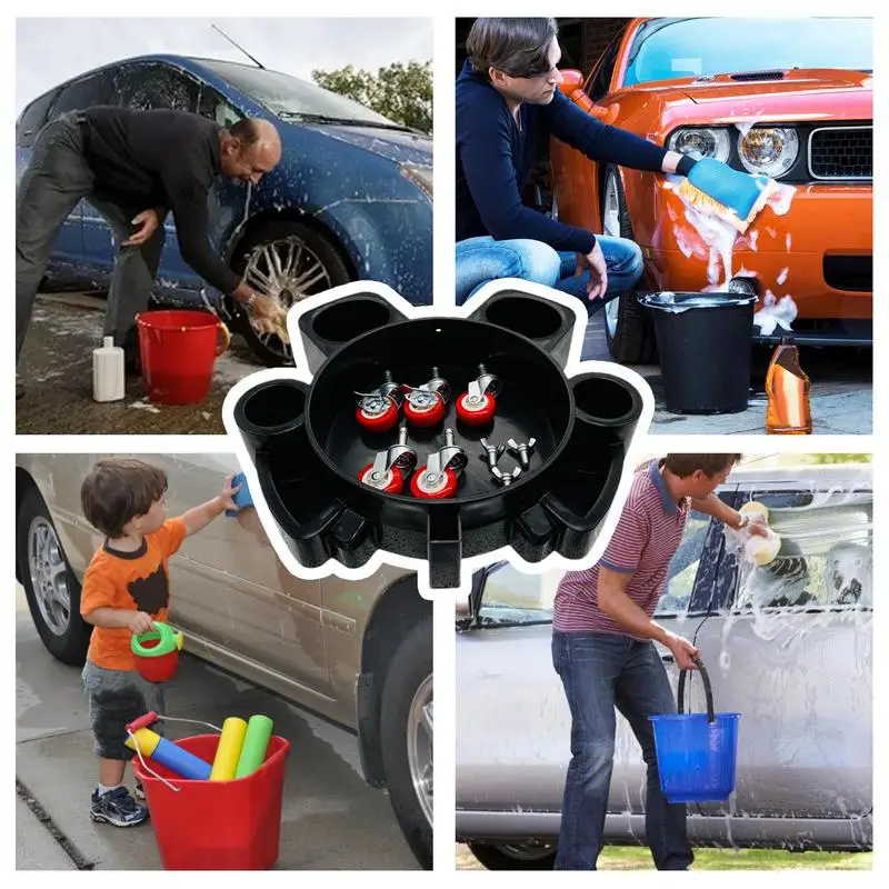 Car Wash Bucket Base Multifunctional Sitting Mobile Car Washing Bucket Store Heavy Duty Washing Roller Trolley Easy Push