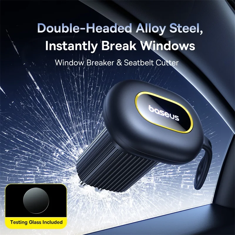 Baseus Alloy Steel Car Safety Hammer Double-Headed Escape Hammer for Emergency Window Breaker Rescue Tool wit Seat Belt Cutter