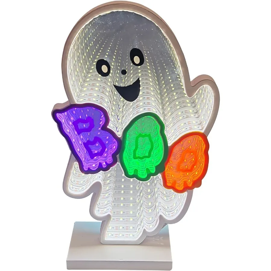 Halloween Neon Infinity Ghost Light 10.24 Inch 3D Ghost Table Decor with USB Power Perfect for Halloween Party Office Bedroom a