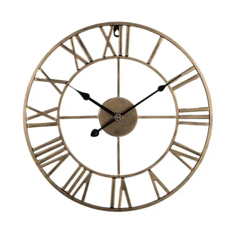 Iron Silent Wall Clock Simple Wall Clock Decor Home Decorative Wall Clock Living Room Wall Clock (Golden Embryo Golden Stitches) 
