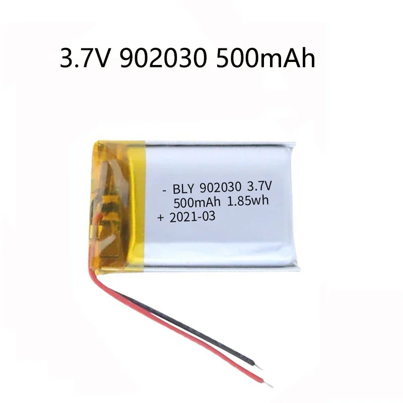 3.7V 500mAh 902030 polymer lithium ion rechargeable battery for LED lights,bluetooth speakers,MP5,Selfie Stick,902030 battery