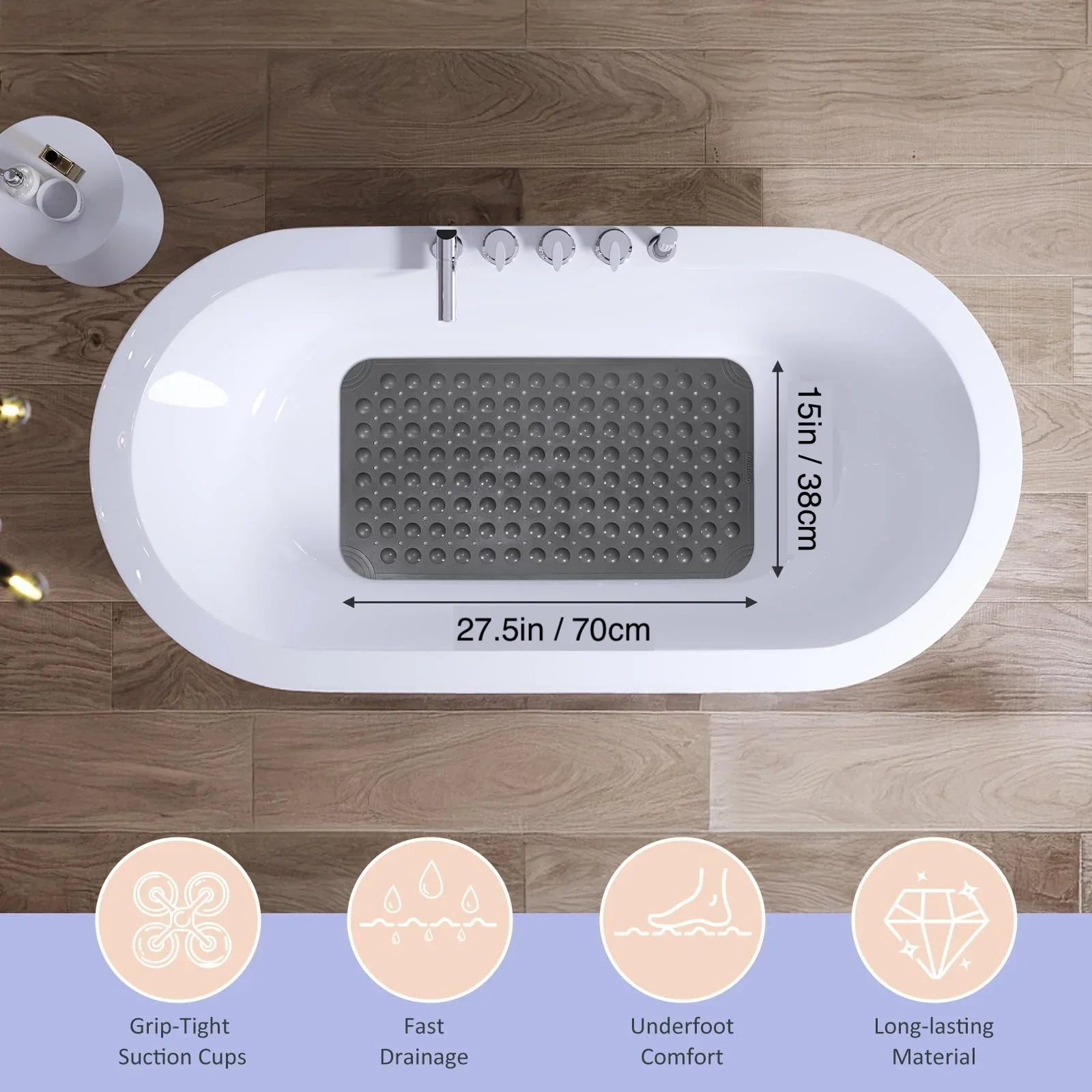Premium Non-Slip Shower Mat with Suction Cups and Drain Holes