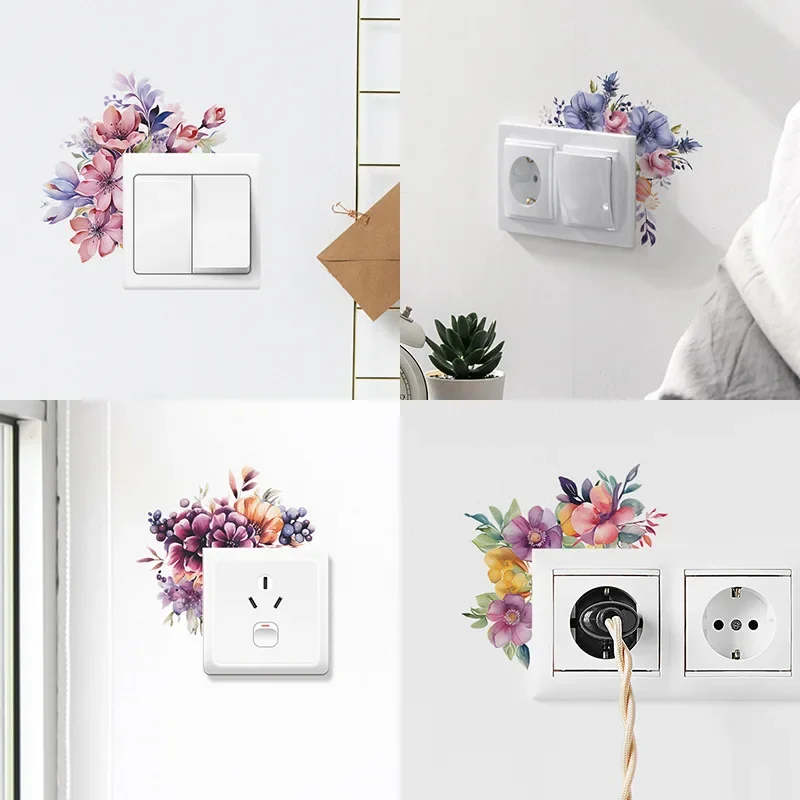 Flower Switch Stickers Green Leaves Plants Wall Sticker Tropical Switch Wallpaper Self-Adhesive Wall Decals Home Decor DIY