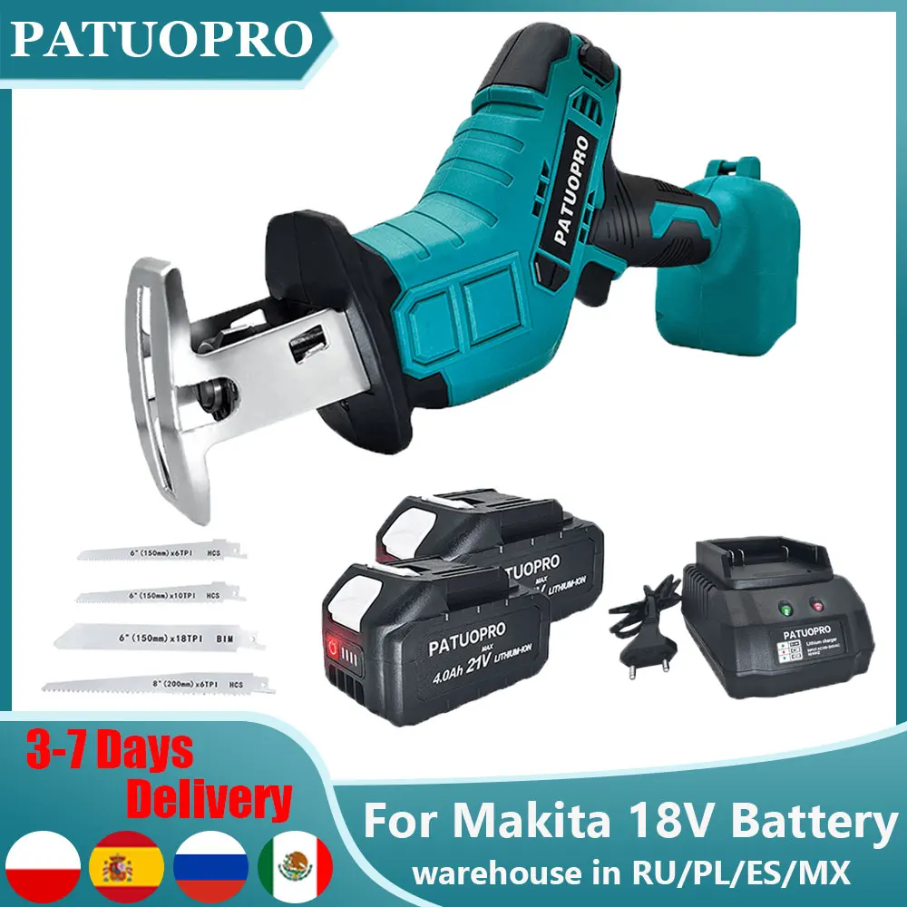 Electric Cordless Reciprocating Saw Adjustable Speed Woodworking PVC Pipe Cutting Gardening Tool for Makita 18V Battery
