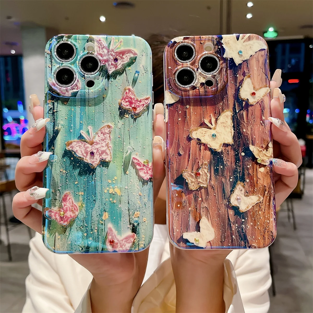 

Blu-ray Butterfly Phone Case For Iphone 11 12 13 14 15 Pro Max Camera Protection Protective Shell Cover