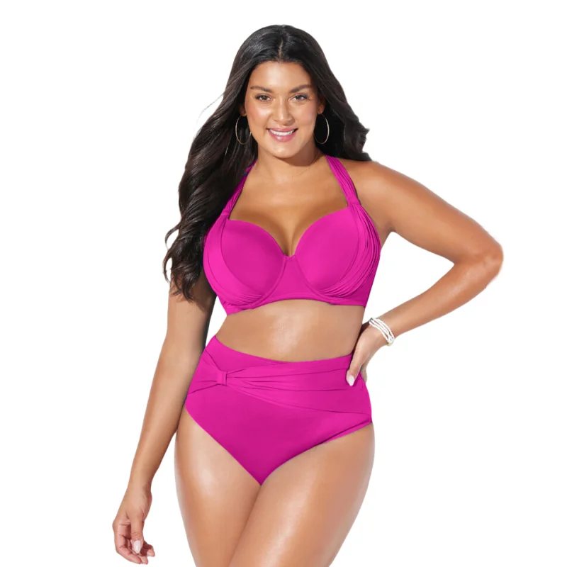 Women High Waisted Bikini Set Push Up Deep V Plus Size Swimsuit Tops Padded Female Beachwear Swimwear 2 Piece Bathing Suits
