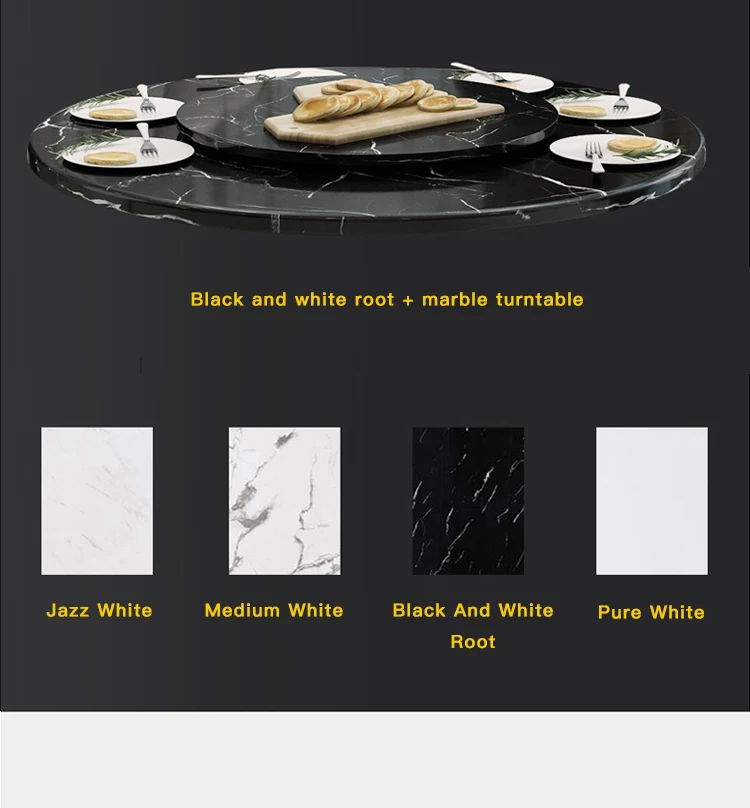 Description Picture 6 of itemNew Top Round Dining Table Set 6 Chairs Table Luxury Turntable Center Large Restaurant Modern Simple Stainless Steel Furniture