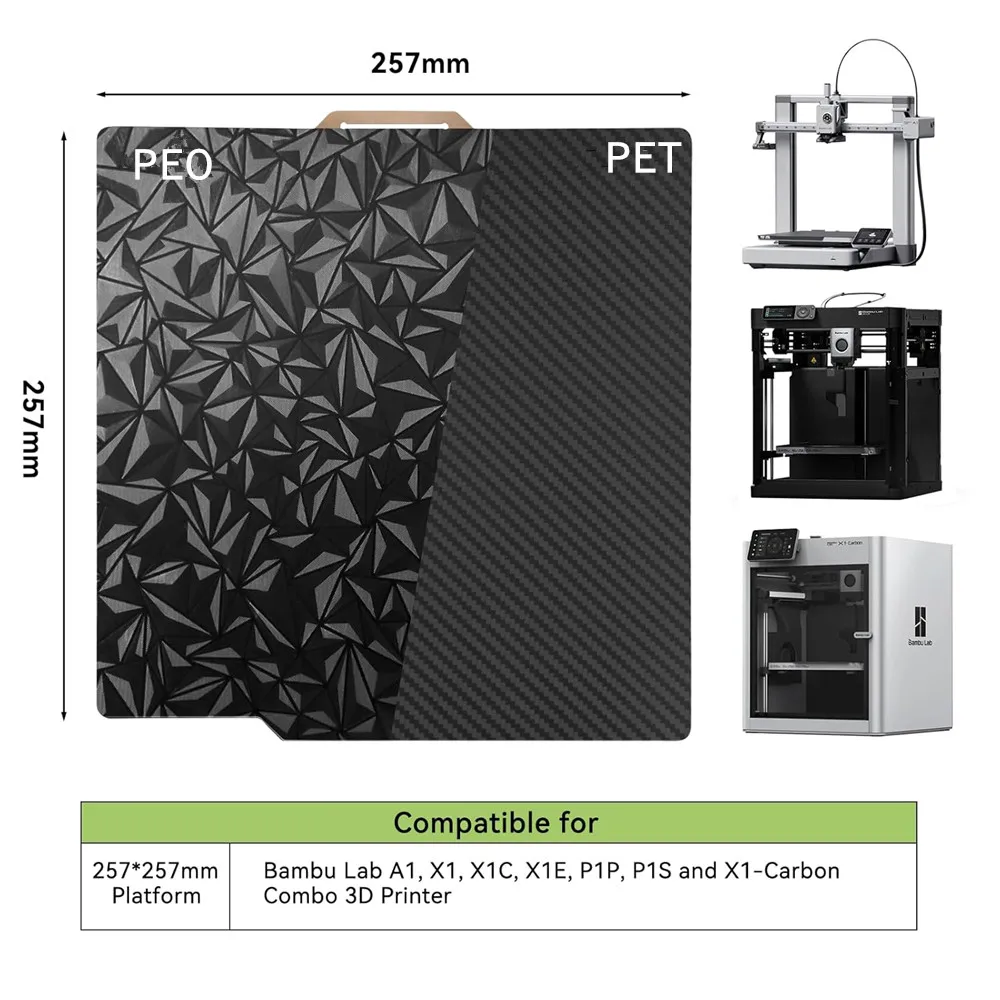 PEO PET Glatte Bauplatte für Bambu Lab X1C X1 X1E P1P P1S P2S A1 PEI Federstahlblech Flexibles Druckbett für Bambu Labs