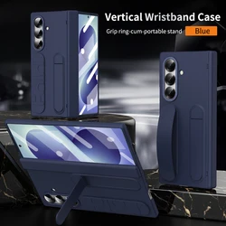 Versatile Wristband Grip Phone Case with Kickstand & Front Glass Protection - Galaxy Z Fold4 (Blue)
