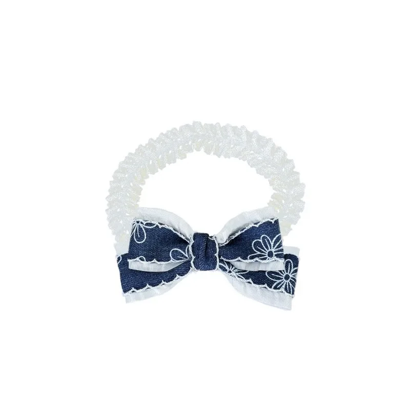 꽃무늬 장식이 있는 한국 스타일 데님 리본  머리띠 - 부드럽고 귀여운 공주님 헤어 액세서리, 두개골을 보호합니다
