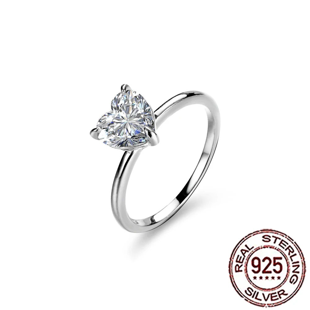 CWWZircons S925 Sterling Silber Brillante Liebe Herz Form Zirkonia Ringe für Frauen Braut Partei Schmuck Zubehör SR057 – Detail 3