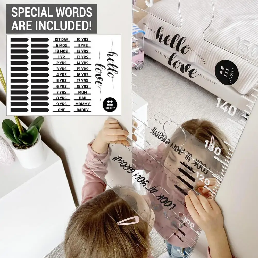 7Pcs/Set Acrylic Mirror Kids Growth Chart Children Room Nursery Bedroom Baby Wall Hanging Splicing Height Measurement Rulers