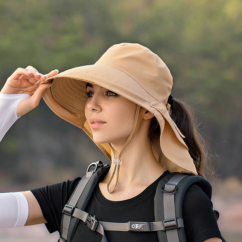 

Women Wide Large Brim Sun Hat Bucket Hat Summer Outdoor Fishing Hiking UV Anti Neck Protection Shawl Visor Cap Ladies Hat Bonnet