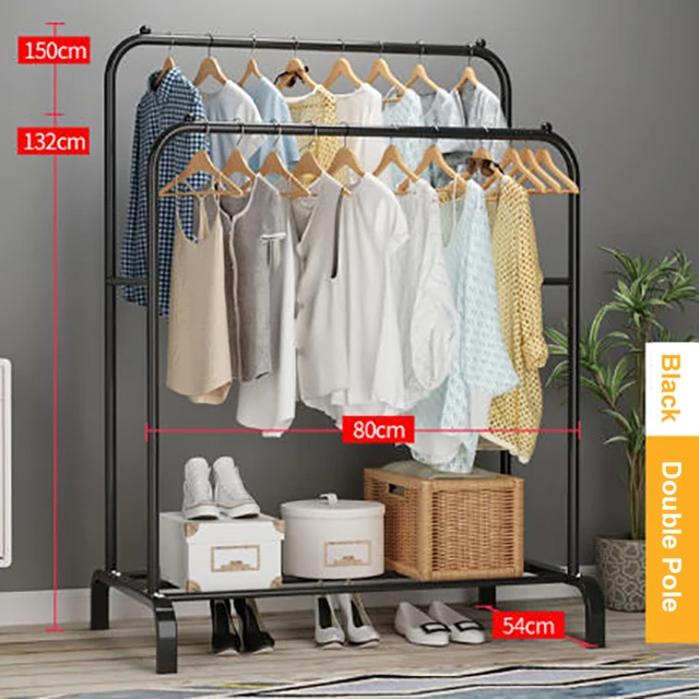 Garment Rack Free-standing Clothes Rack with Top Rod,Coat Rack Clothes, Hanger Wardrobe ,Clothes for Rack Lower Storage B-Double pole-80cm