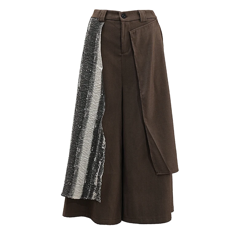 EAM Brown Tie Dye Irregular Wide Leg Pants High Elastic Waist New Trousers Women Fashion Tide Spring Autumn 2026 CPG1572
