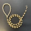 Steel Wire Dog Leash, Handmade Luxury Pearls Pet Chain for Walking Outdoor Collars Rope for Small Dogs and Cats, 120cm, 4ft 3