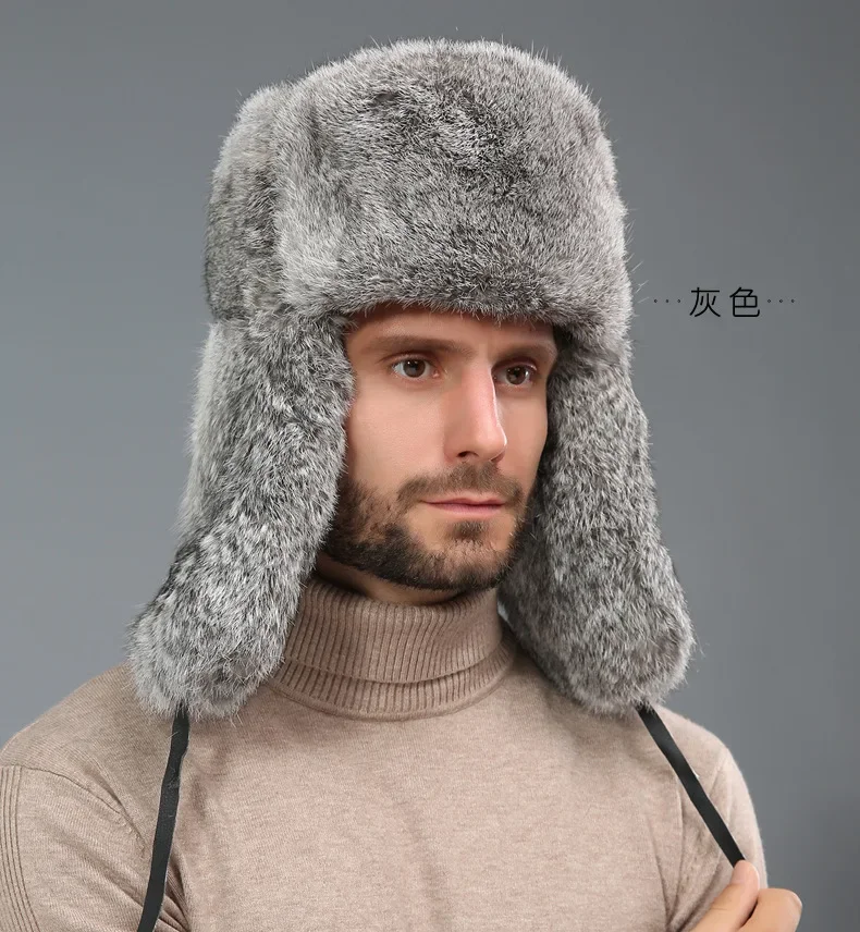Wintermütze für Herren aus Kunstsilberfuchs-Fell mit Kapuze, Waschbär-Fell-Ushanka-Kappe, Trapper-Mütze, Russische Ski-Schneemütze – Detail 11