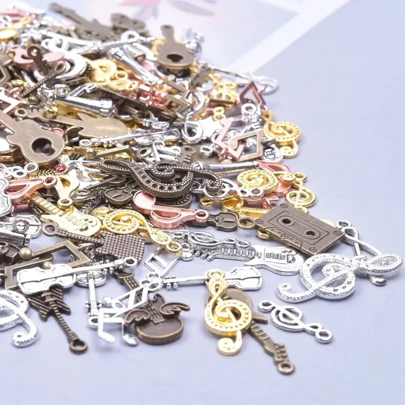 music instrument charms 50Pcs/Lot Vintage Random Diy Bulk Violin Guitar Musical Note Charms Mixed Hip Hop Music Instruments Microphone Pendant Jewelry