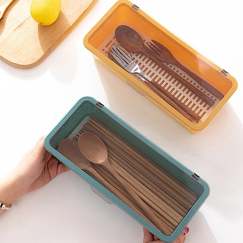 Cutlery Storage Tray Holder Tableware Organizer Spoon Fork Storage Box Plastic Container Cutlery Rack With Lid And Drainer 4