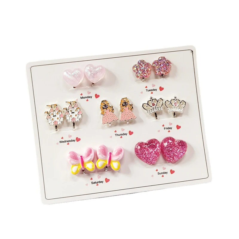 Cute Unicorn Mermaid Resin Earrings 7PRS/SET Ear Clips on Earrings for Girls No Piercing Kid Christmas Gift ear clip earrings clip earrings ear clip ear accessories