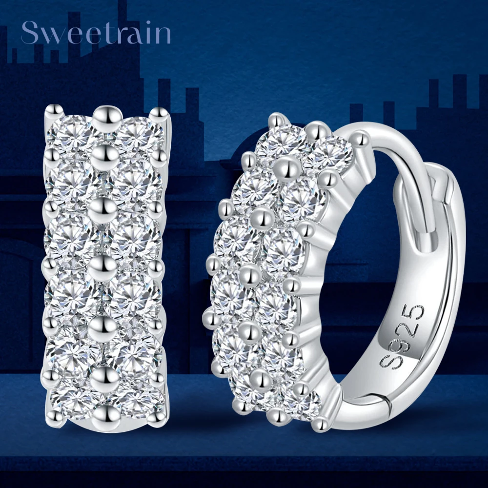 여성용 18K 골드 도금 풀 모이사나이트 귀걸이, 925 실버 럭셔리 스파클링 후프 귀걸이, 크리스마스 선물, 웨딩 주얼리, 1.9mm