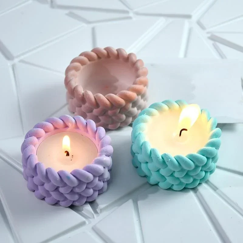 Creative Woven Pattern Storage Box Silicone Mold DIY Hemp Rope Candle Holder Candle Cup Mold Gypsum Ornament Storage Box Mold