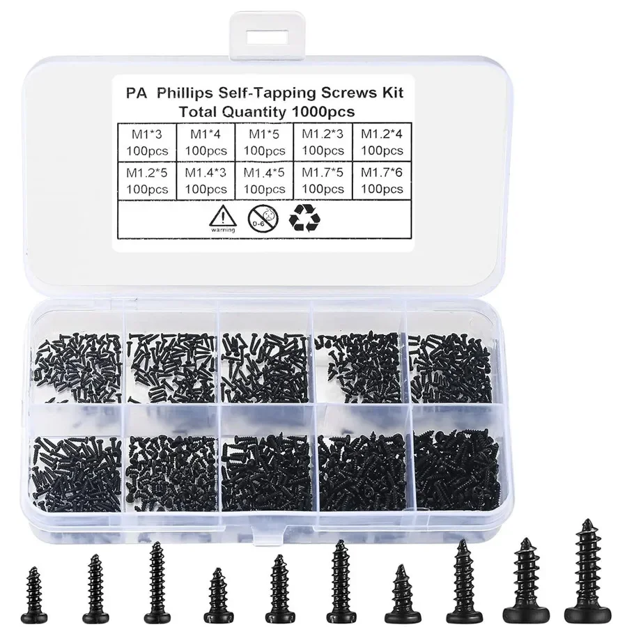 Assorted Micro Óculos Parafusos Cabeça Redonda Self-tapping Parafusos de Madeira Pequeno Kit Grupo Eletrônico m1 M1.2 M1.4 M1.7 1000 Pcs