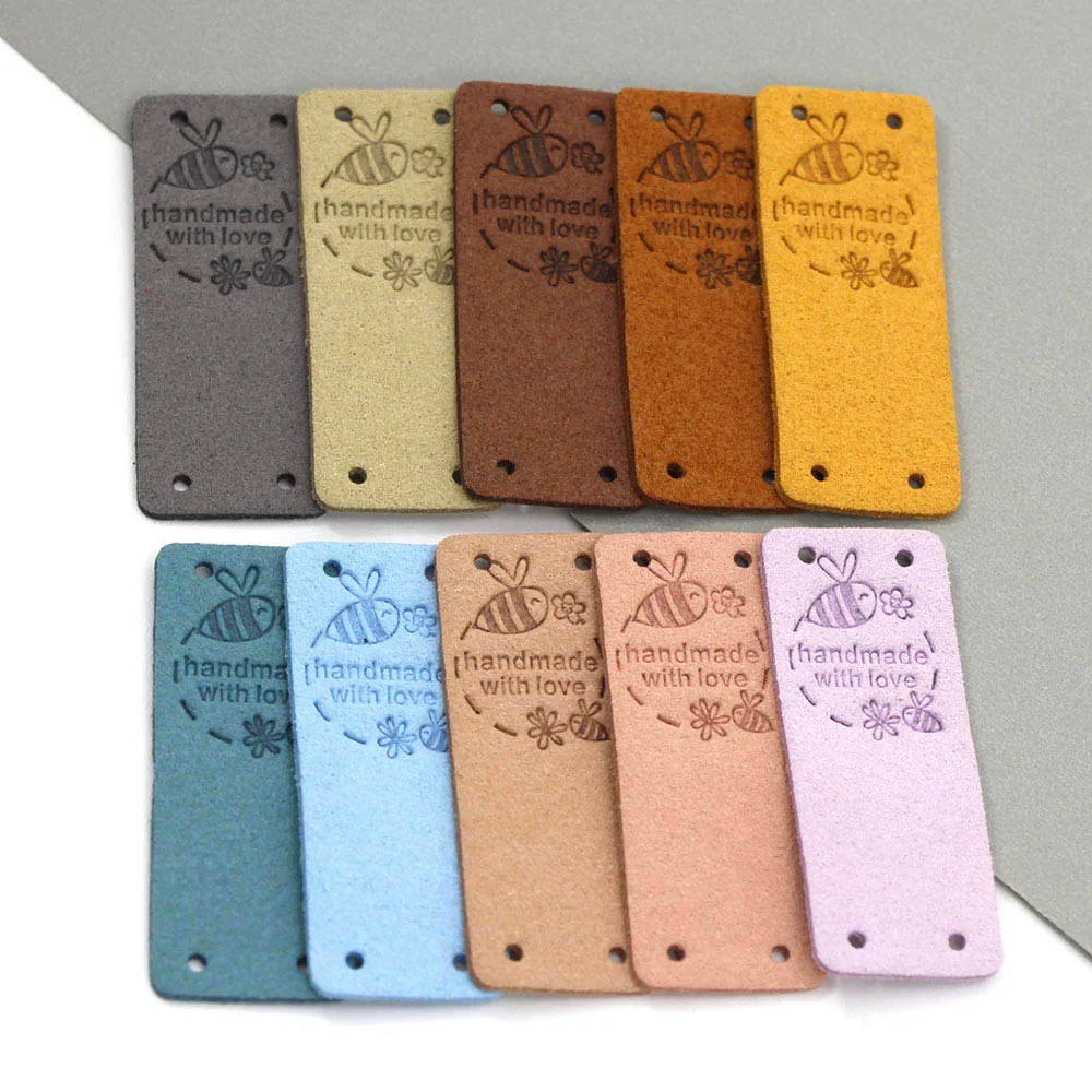 30 Etichette In Pelle PU Fatte A Mano – Formato 2x5 Cm, 5 Colori, Con Rilievo A Coniglio, Da Cucire Su Jeans, Borse, Uncinetto