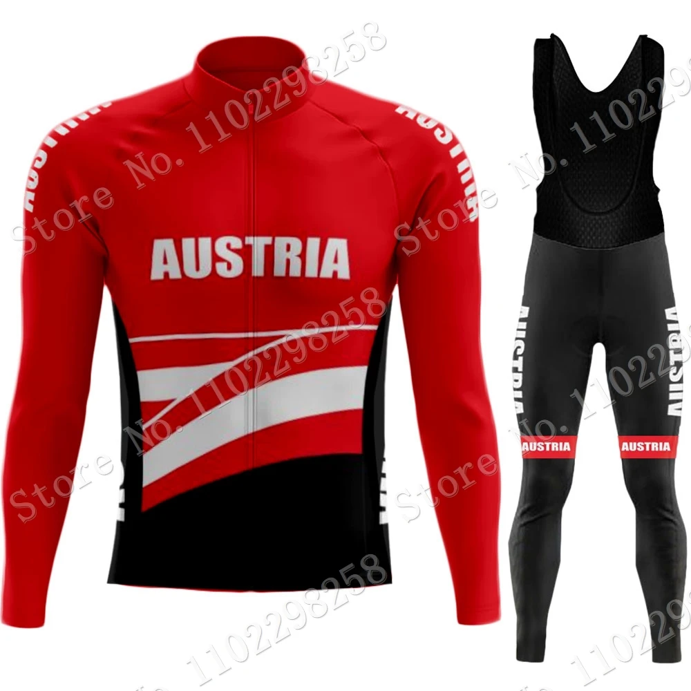 Austria National Winter Cycling Jersey Bib Set MTB Bike Clothing Thermal Fleece Bicycle Clothes Cycling Wear