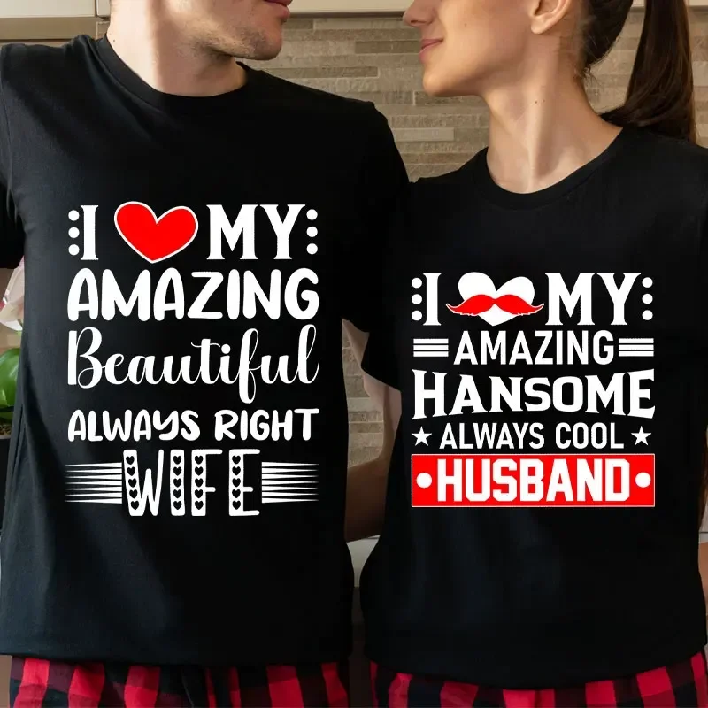 

Couple T Shirts I Love My Amazing Hansome Husband,i Love My Amazing Beautiful Wife Print Tees Couple Lovers Tshirt Tops Clothes