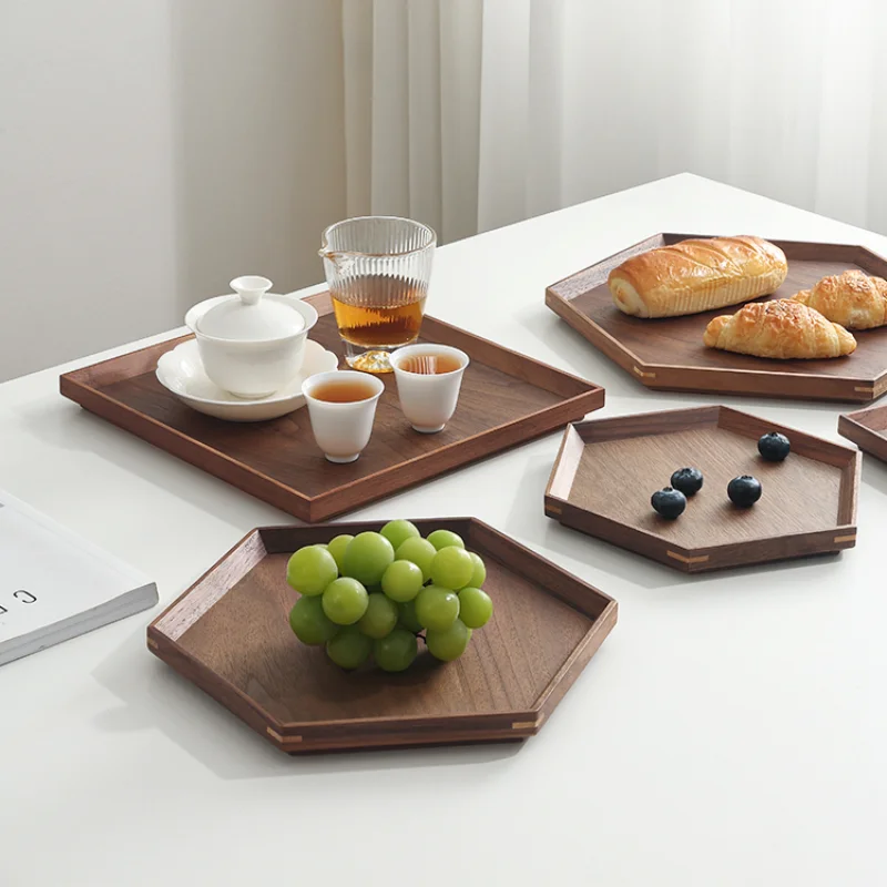 Black Walnut Solid Wood Tray Tea Cup Tray Coffee Dessert Household Kitchen Storage