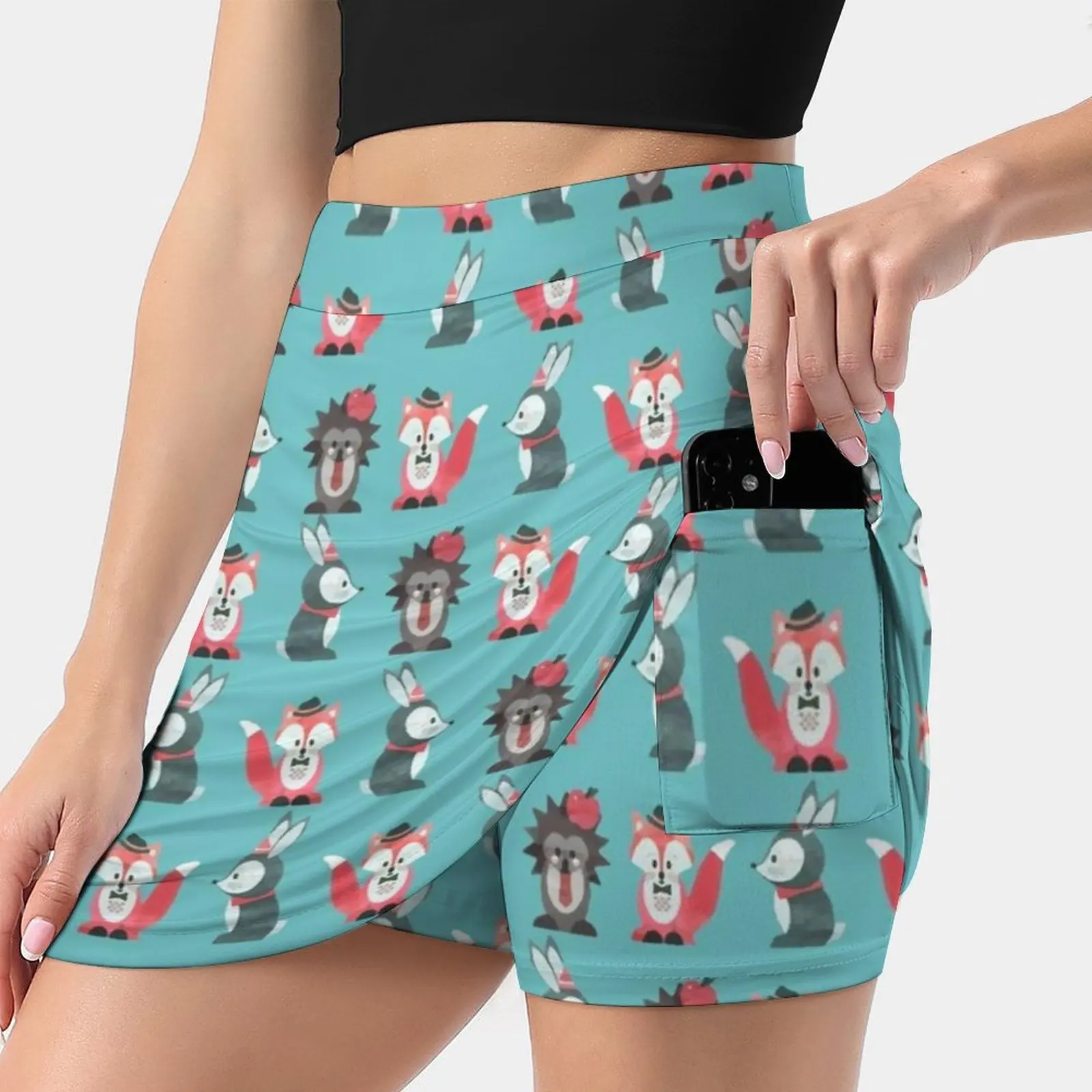 

Dark Bunker Wallpaper-Fox Rabbit Hedgehog Women's skirt With Hide Pocket Tennis Skirt Golf Skirts Badminton Skirts Running