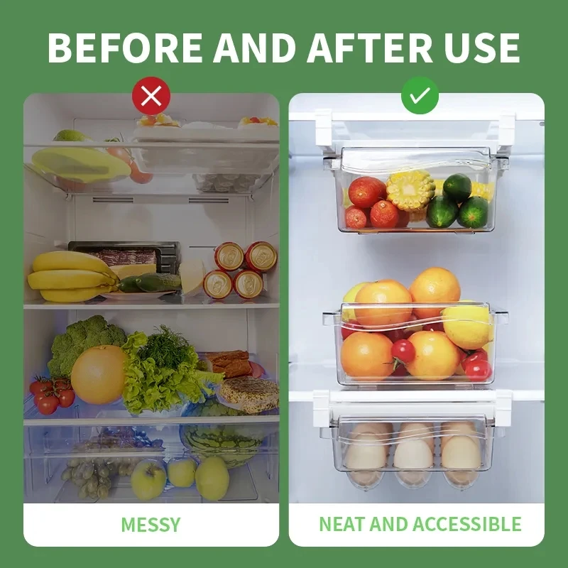 Kitchen Fruit Food Storage Box Plastic Clear Fridge Organizer Slide Under Shelf Drawer Boxes Rack Holder Refrigerator Accessorie 5