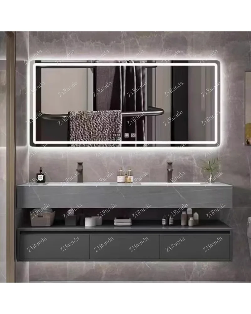 #rock slab integrated basin, washing table, intelligent face wash basin, solid wood double bathroom combination