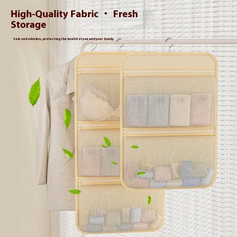 Mesh Storage Hanging Bag With Hook Multi Layer Breathable Pockets Bedroom Wardrobe Lingerie Pocket Organizer For Clothes Socks