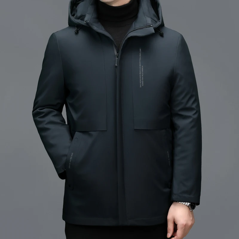 YX-2612 Men Down Jacket Medium To Long Thickened Warm For Winter Thick White Duck Down Pie Casual Jacket