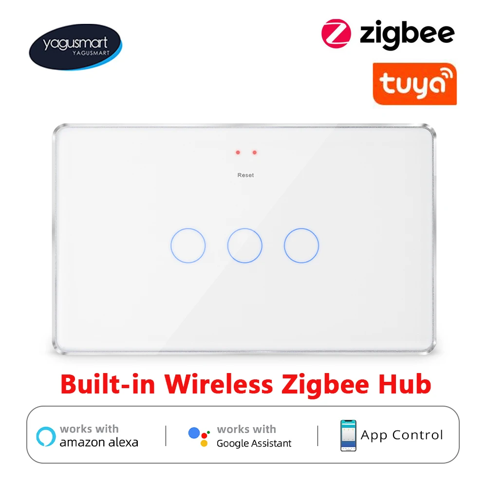 Yagusmart-tuya Zigbee Switch Inteligente Zigbee Integrado Gateway sem Fio Touch Wall Light 4×2 Alexa Google Home Controle de Voz
