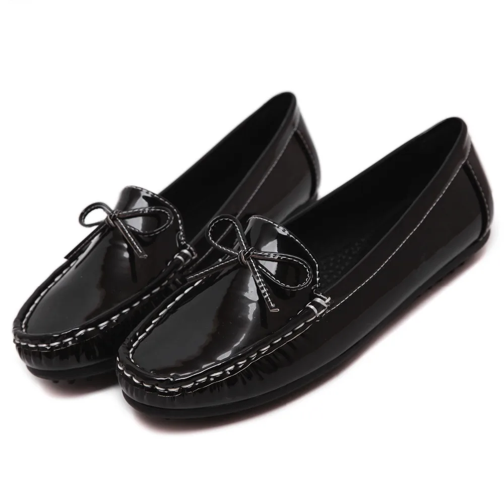 Newest Bowtie PU Women Flats Loafers Driving Peas Casual Shoes 4