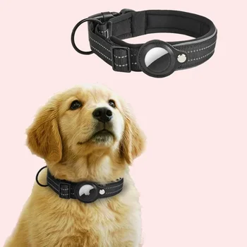 AirTag Dog Collar Reflective Dog Collar Padded Dog Collars AirTag Holder Case Adjustable Pet Collar for Small Medium Large Dogs
