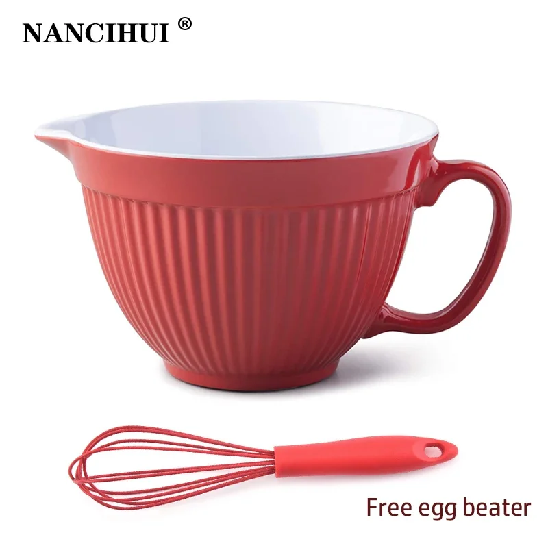 Melamine mixing bowl set vegetable fruit salad handle mixing bowl egg beater kitchen baking must be slip resistant